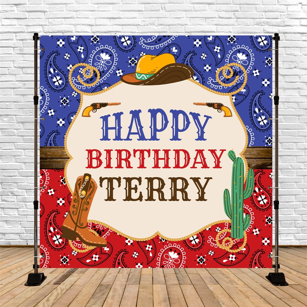 Customized Backdrop For Birthday Cactus Cowboy Charm Backdrop UK BRP5-121