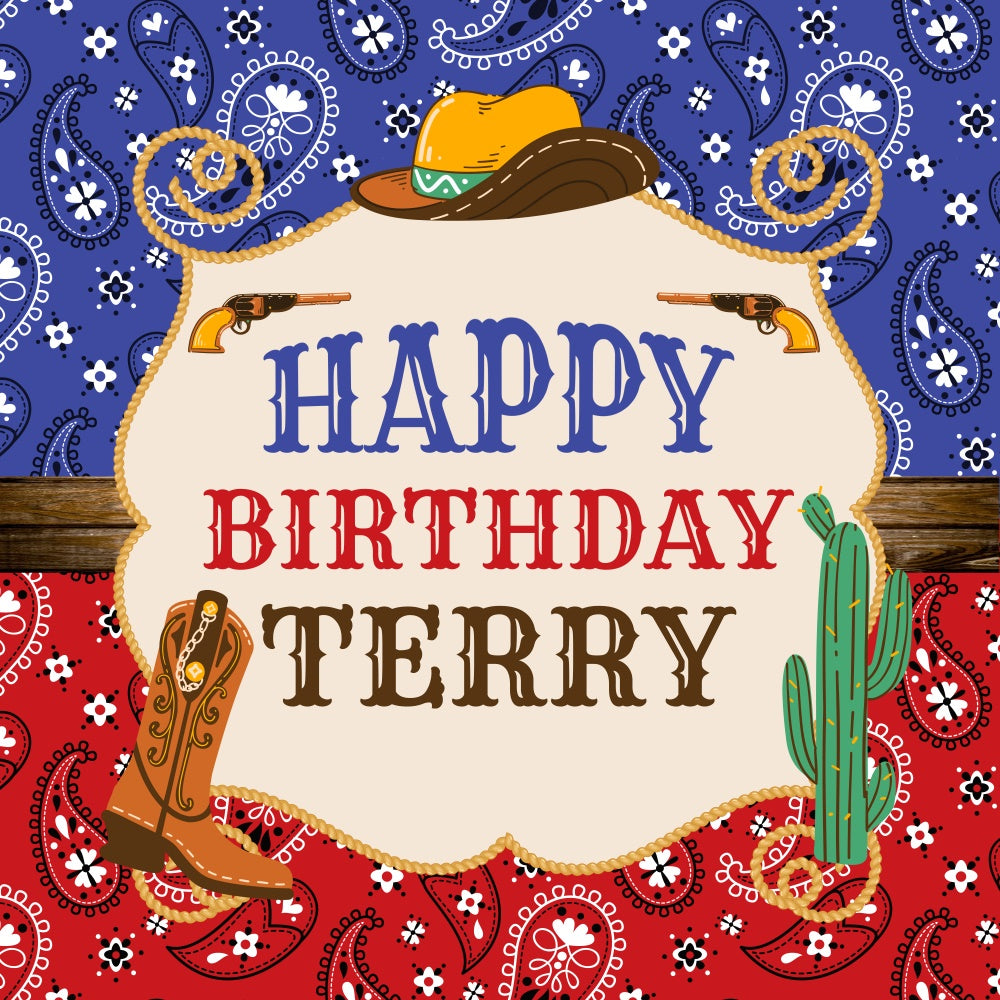 Customized Backdrop For Birthday Cactus Cowboy Charm Backdrop UK BRP5-121