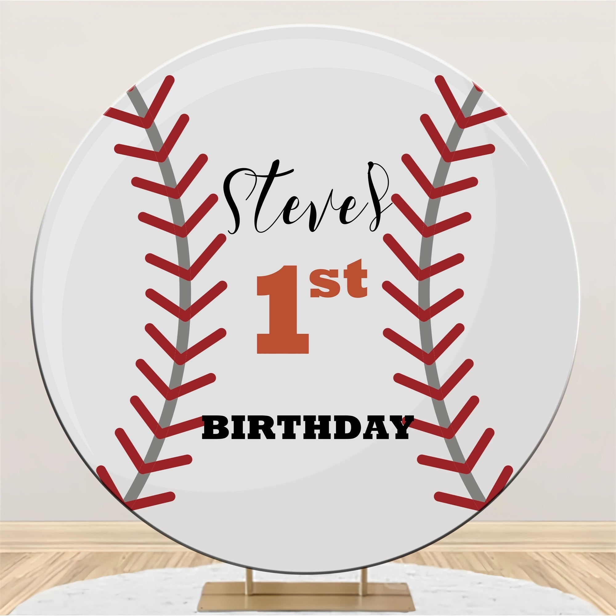 First Birthday Backdrop Classic Baseball Themed Custom Round Backdrop UK BRP5-122