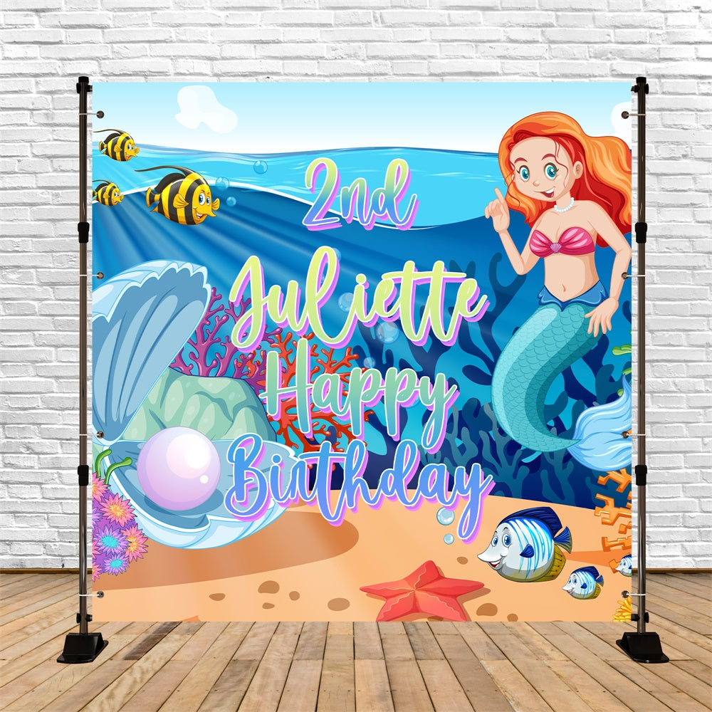 Personalized Birthday Backdrop Mermaid Magic 2nd Birthday Backdrop UK BRP5-123