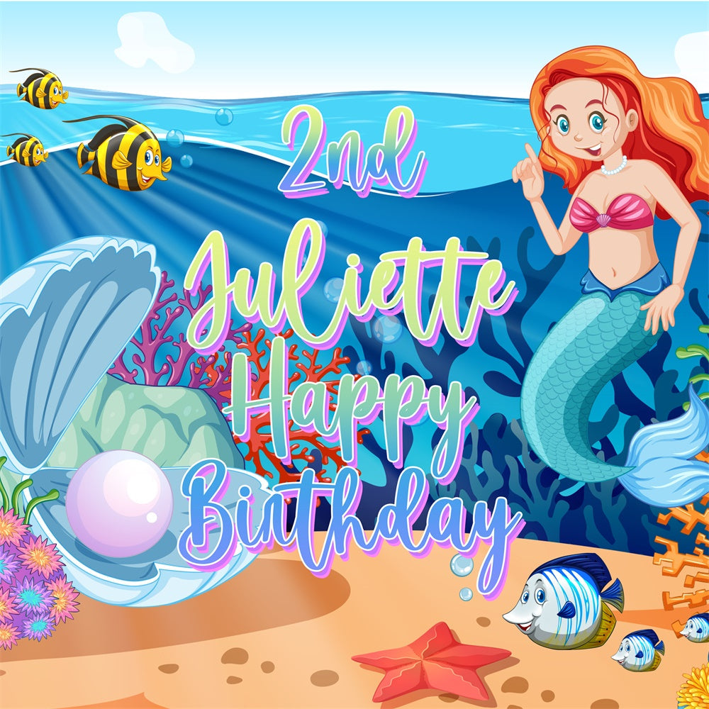 Personalized Birthday Backdrop Mermaid Magic 2nd Birthday Backdrop UK BRP5-123