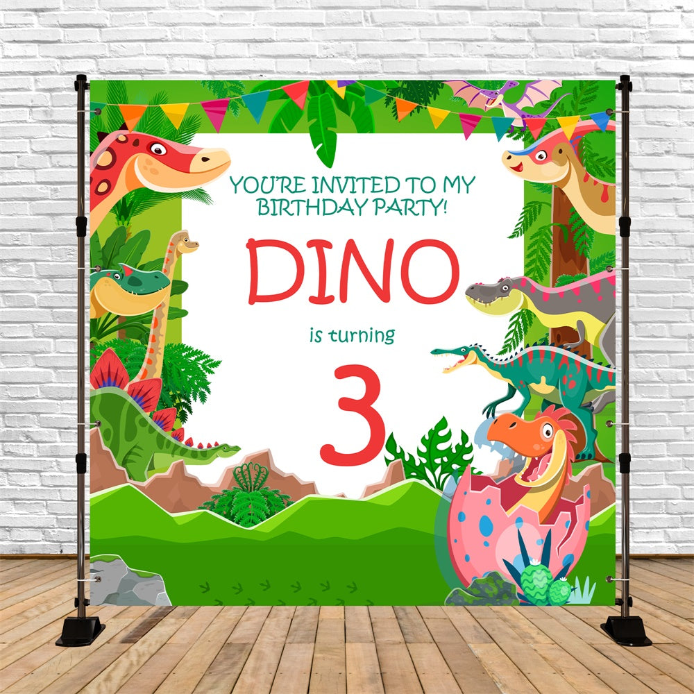 Custom Birthday Backdrops Dino Jungle Fiesta 3rd Backdrop UK BRP5-128