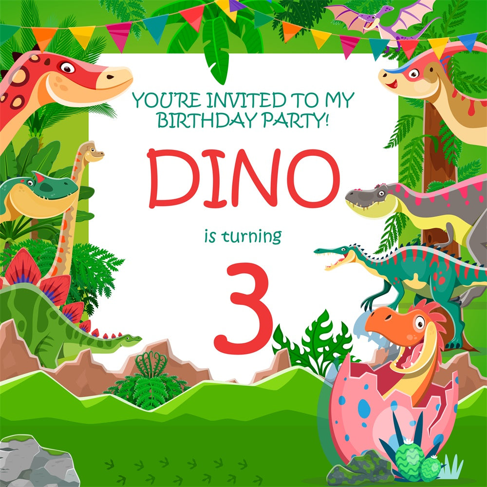 Custom Birthday Backdrops Dino Jungle Fiesta 3rd Backdrop UK BRP5-128