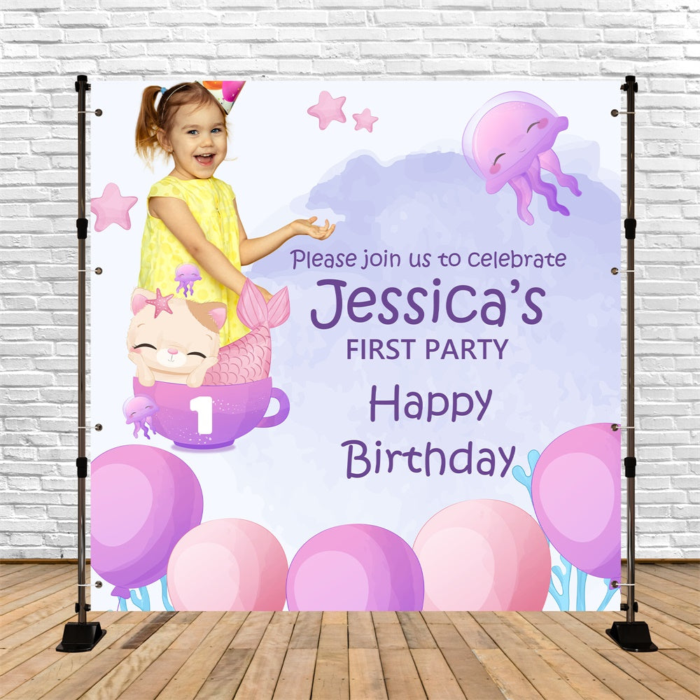 First Birthday Backdrop Jellyfish Sweet Balloon Custom Backdrop UK BRP5-129