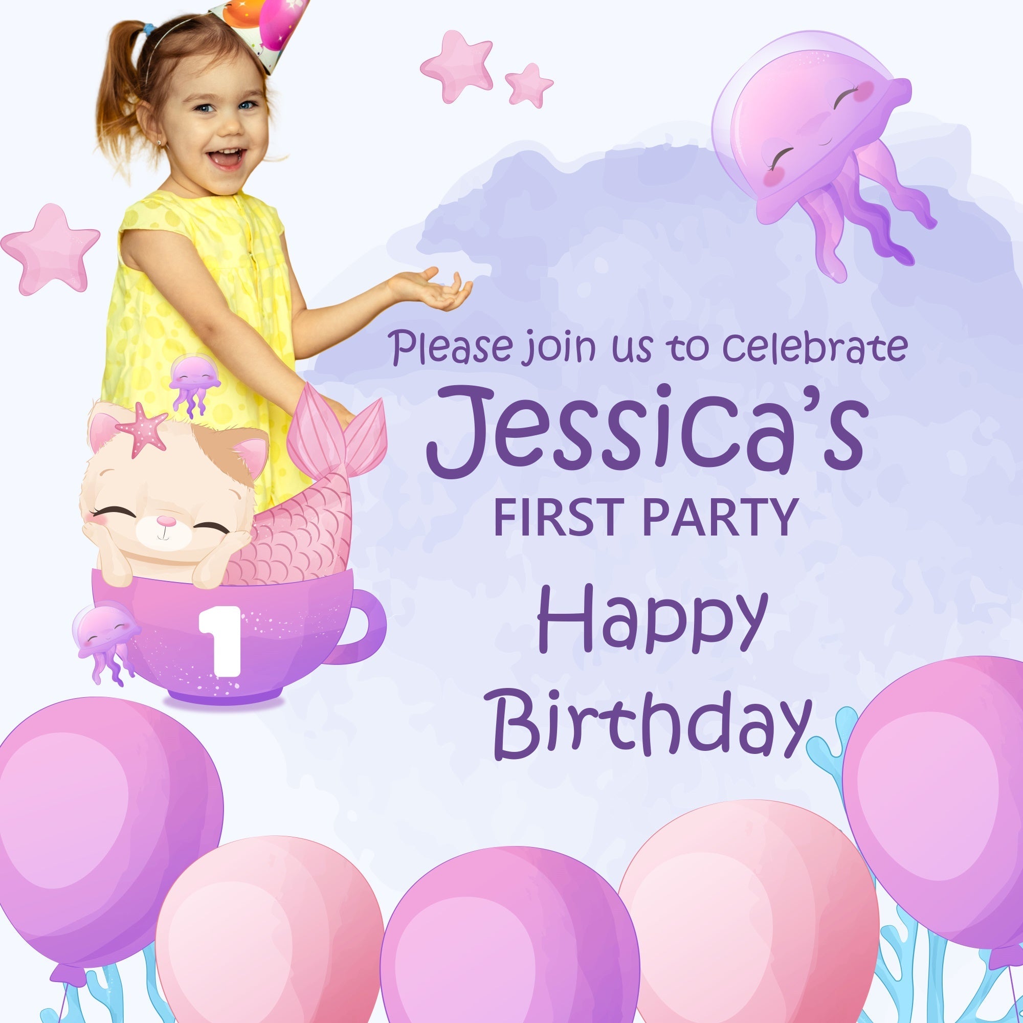 First Birthday Backdrop Jellyfish Sweet Balloon Custom Backdrop UK BRP5-129