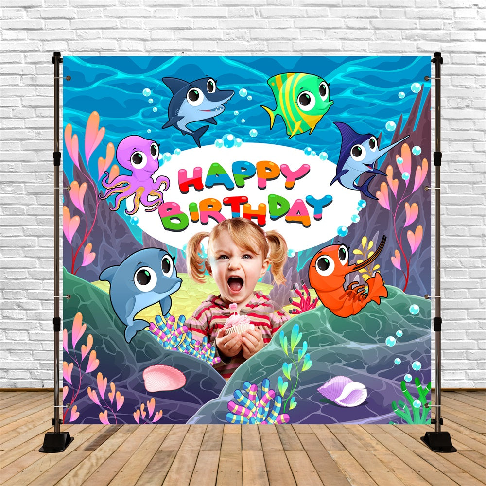 Customized Backdrop For Birthday Ocean Adventure Cartoon Backdrop UK BRP5-131