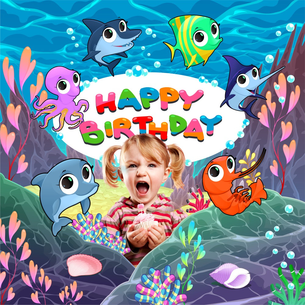 Customized Backdrop For Birthday Ocean Adventure Cartoon Backdrop UK BRP5-131