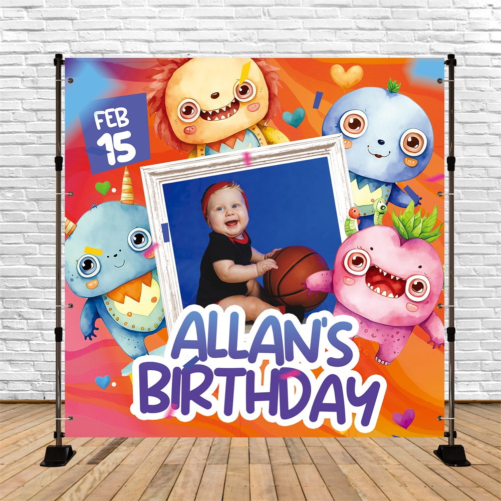 Customized Backdrop For Birthday Cartoon Monster Cute Backdrop UK BRP5-132