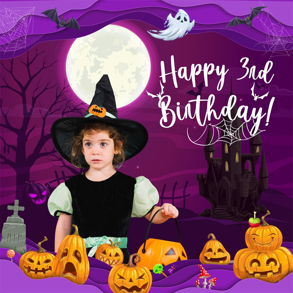 Personalized Birthday Backdrops Moonlit Halloween 3rd Backdrop UK BRP5-133