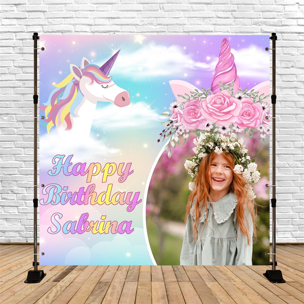 Customized Backdrop For Birthday Dreamy Unicorn Flower Backdrop UK BRP5-150