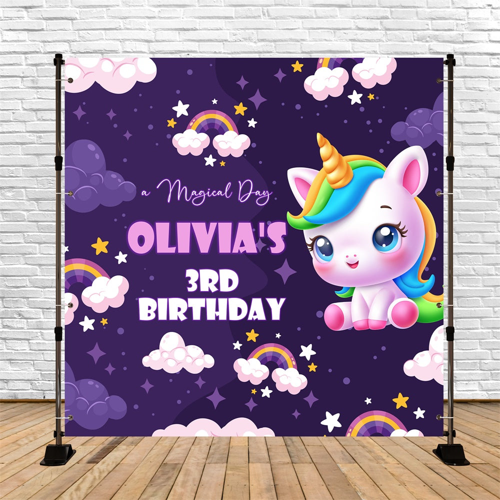 Personalized Birthday Backdrop Fantasy Sky Unicorn 3rd Backdrop UK BRP5-153