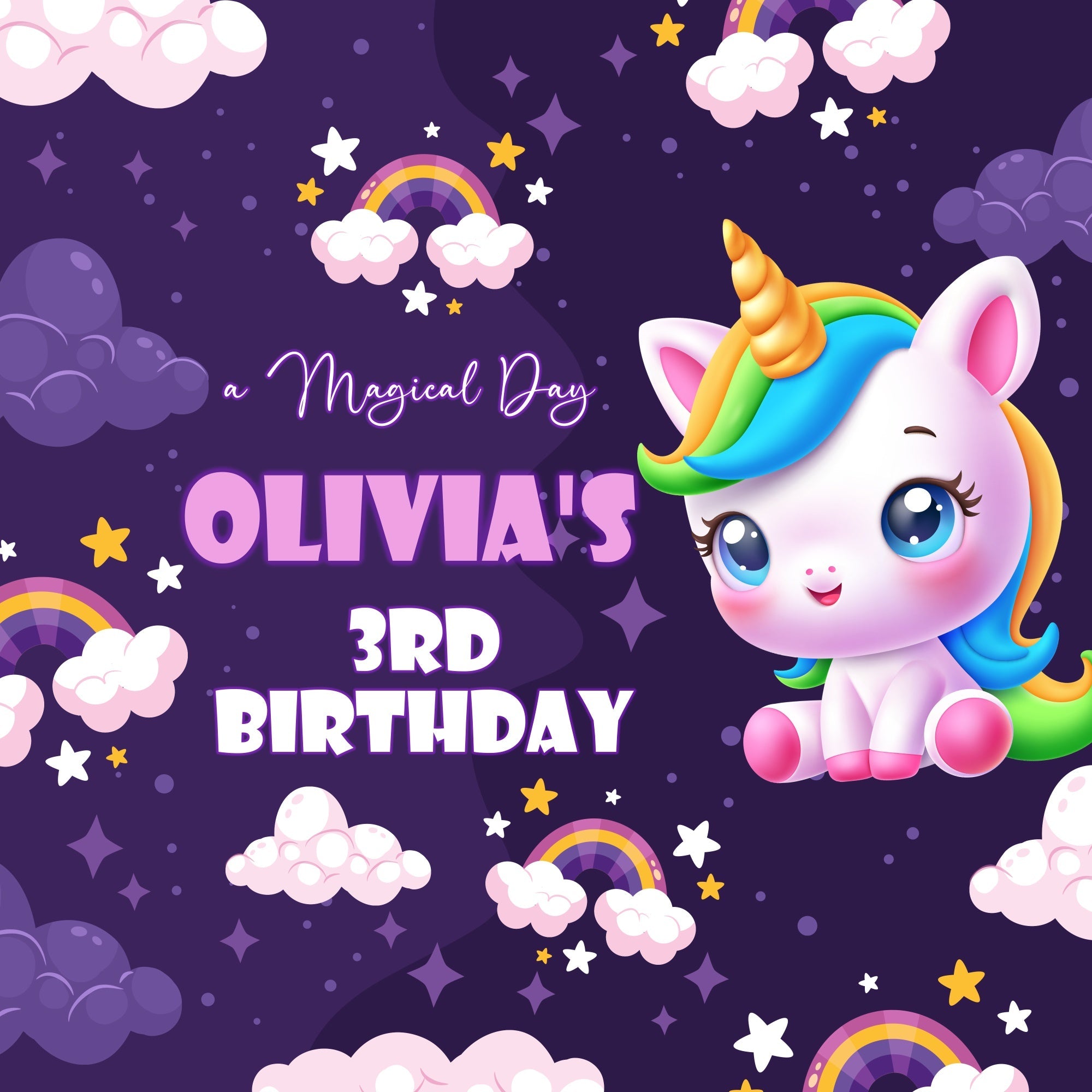 Personalized Birthday Backdrop Fantasy Sky Unicorn 3rd Backdrop UK BRP5-153