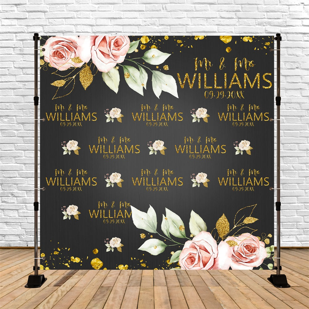 Wedding Backdrop Romantic Name Repeat Floral Custom Backdrop UK BRP5-157
