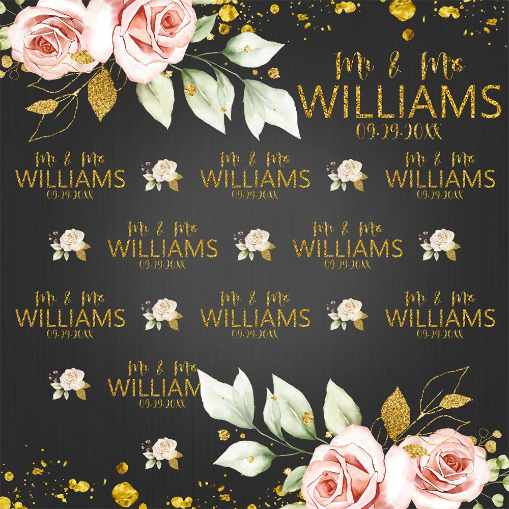 Wedding Backdrop Romantic Name Repeat Floral Custom Backdrop UK BRP5-157
