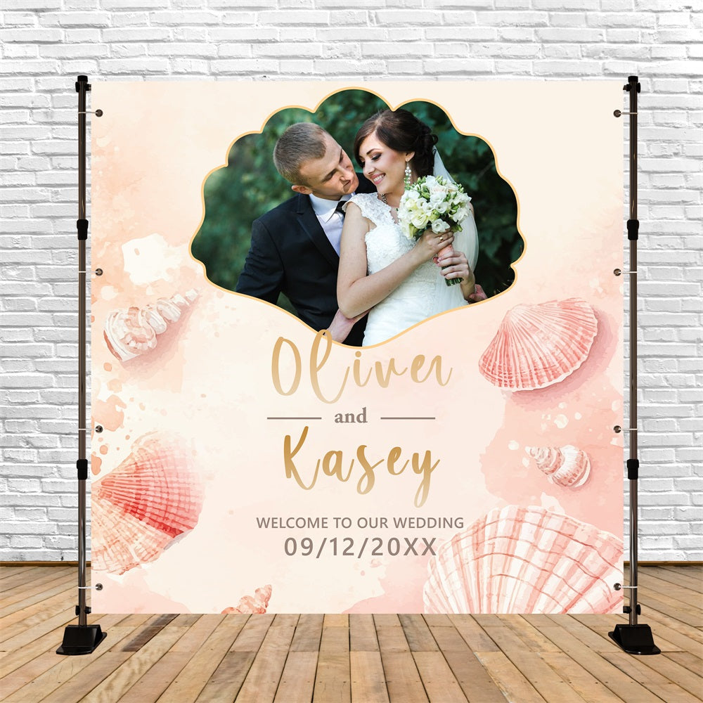 Backdrop For Wedding Beachside Romance Shell Custom Backdrop UK BRP5-171