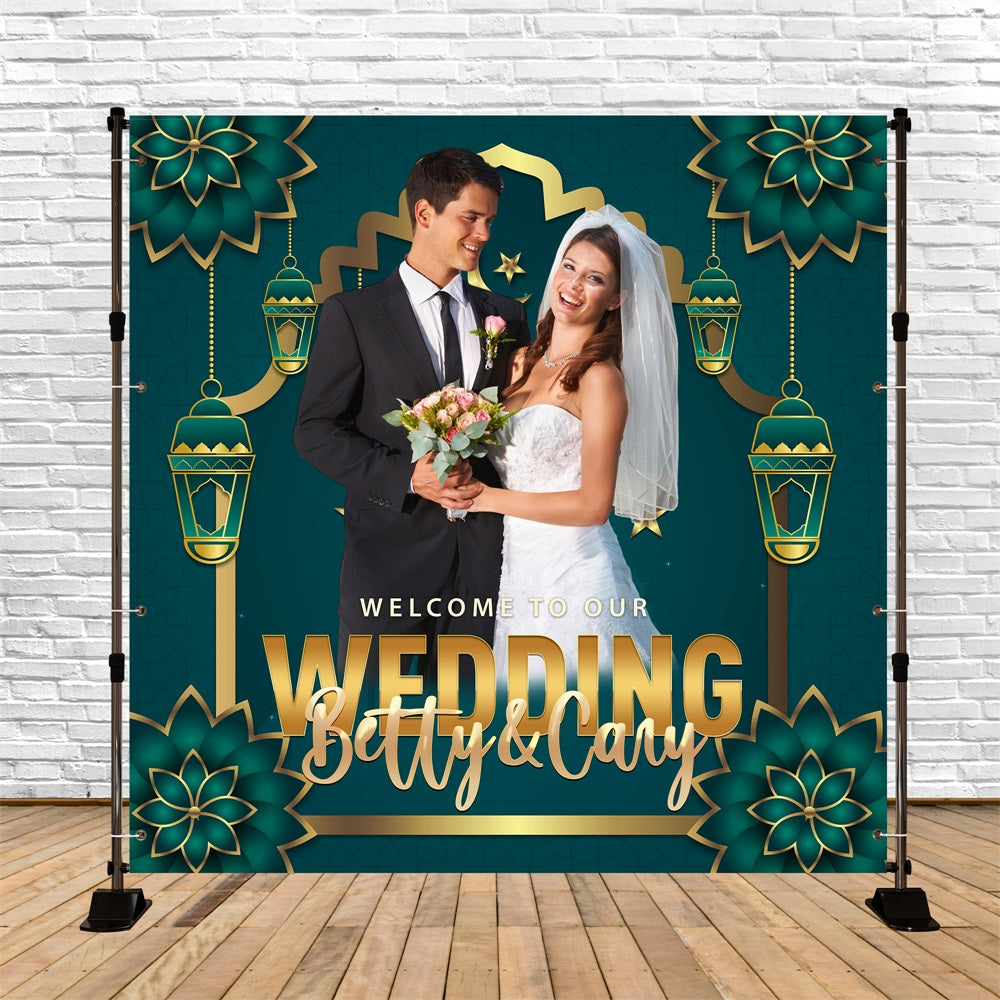 Backdrops For Weddings Green Gold Floral Custom Backdrop UK BRP5-184