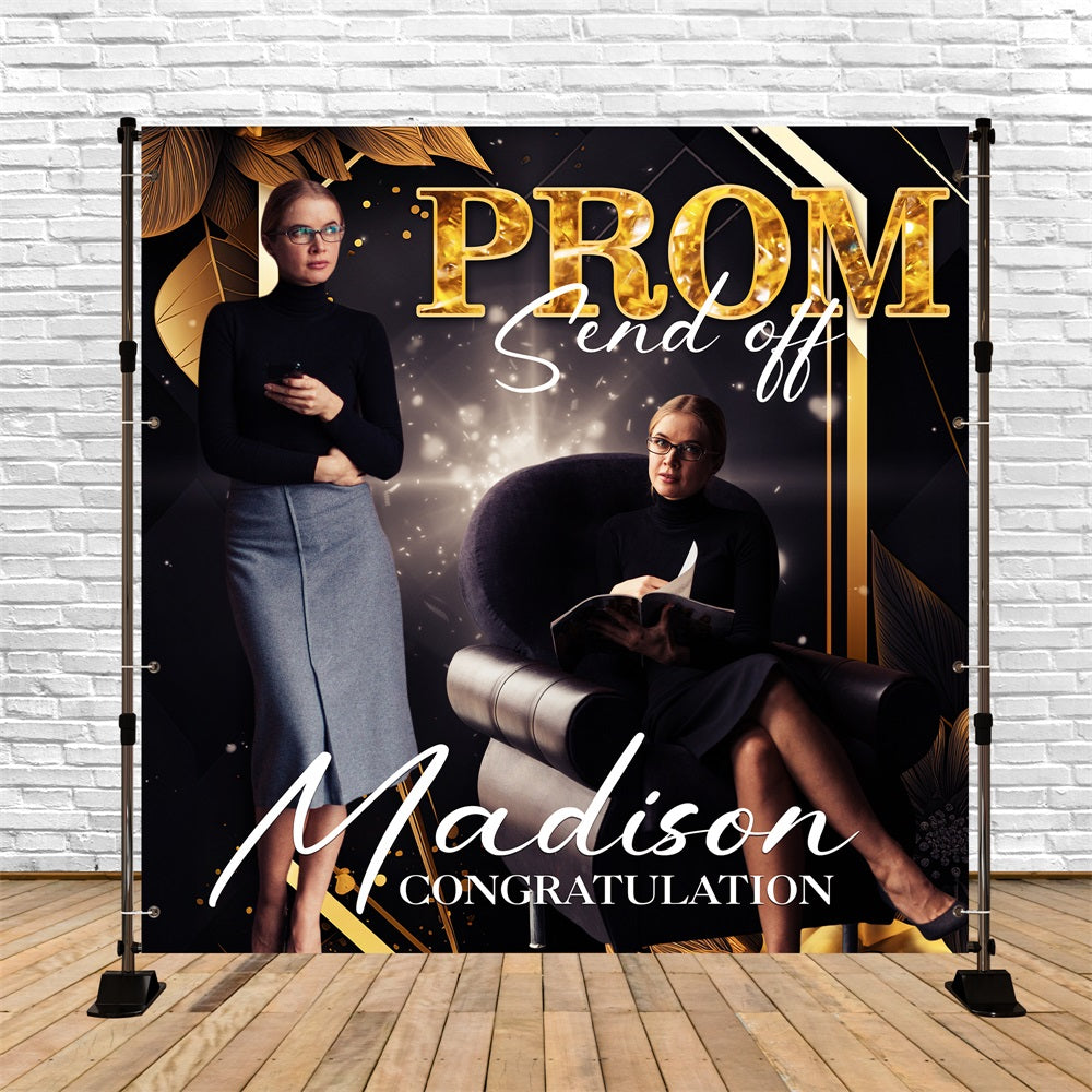 Prom Backdrops Gold Glitter Send-Off Personalised Party Graduation Backdrop UK BRP5-202