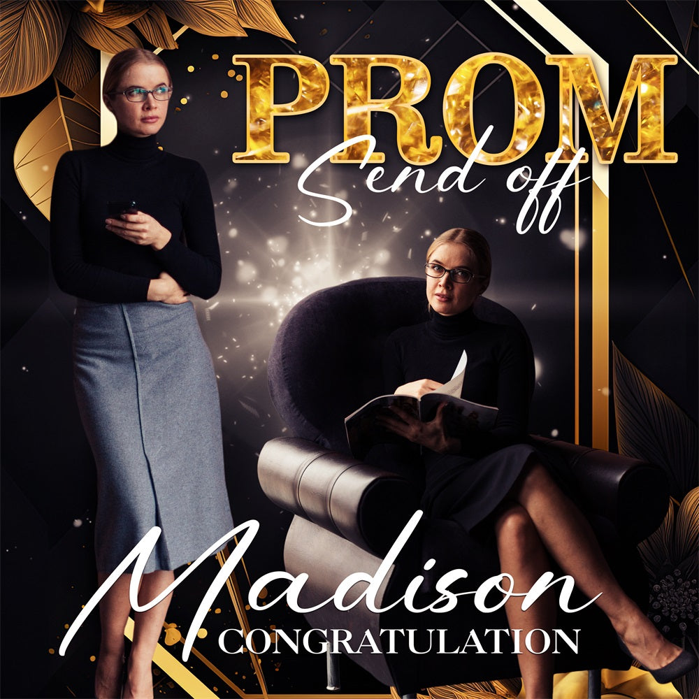 Prom Backdrops Gold Glitter Send-Off Personalised Party Graduation Backdrop UK BRP5-202