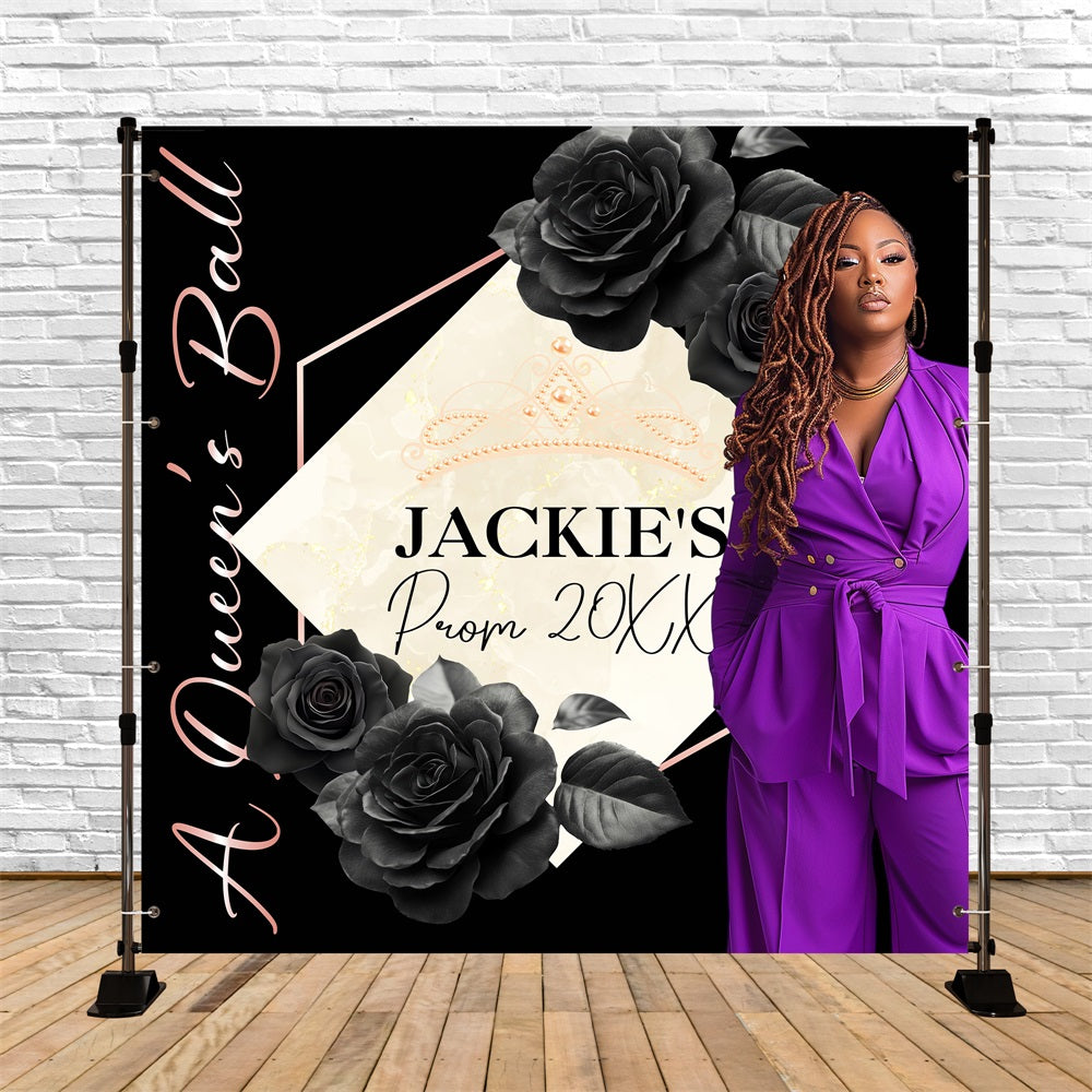 Prom Photo Backdrop Royal Black Rose Custom Party Graduation Backdrop UK BRP5-203