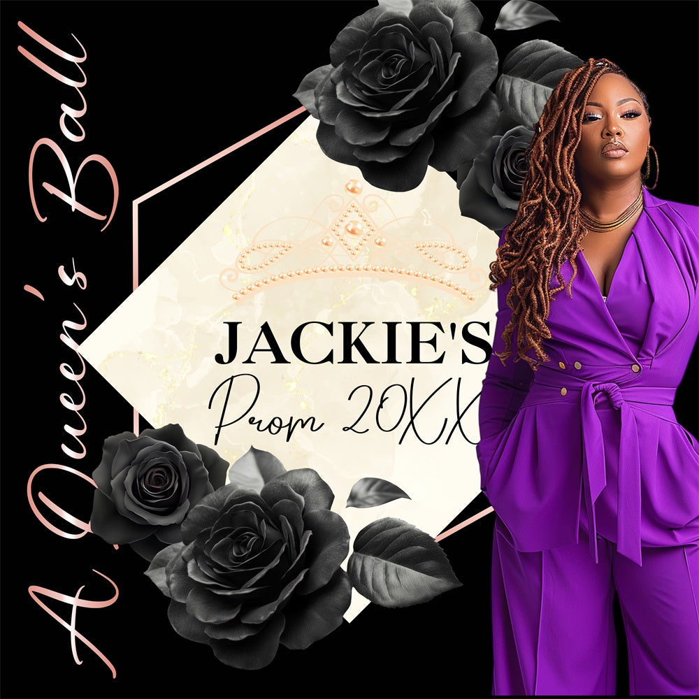 Prom Photo Backdrop Royal Black Rose Custom Party Graduation Backdrop UK BRP5-203