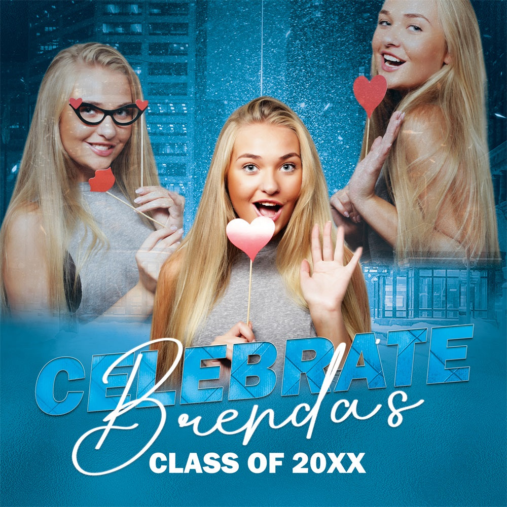 Blue Graduation Backdrop Urban Blue Sparkle Personalized Party Graduation Backdrop UK BRP5-204