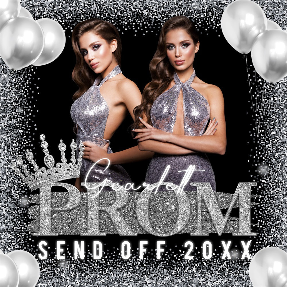 Prom Backdrop Ideas Silver Crown Glitter Custom Party Graduation Backdrop UK BRP5-207