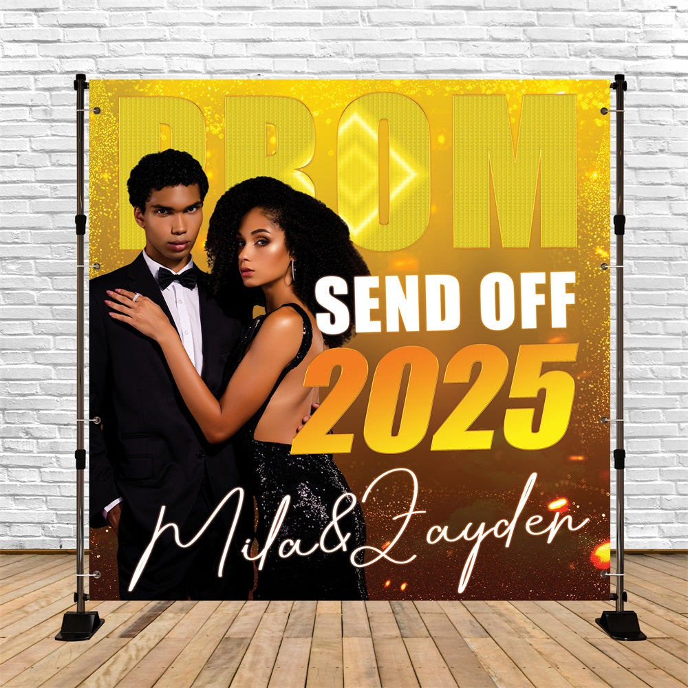 Prom Photo Backdrop Shiny Yellow Lights Personalised Party Graduation Backdrop UK BRP5-211