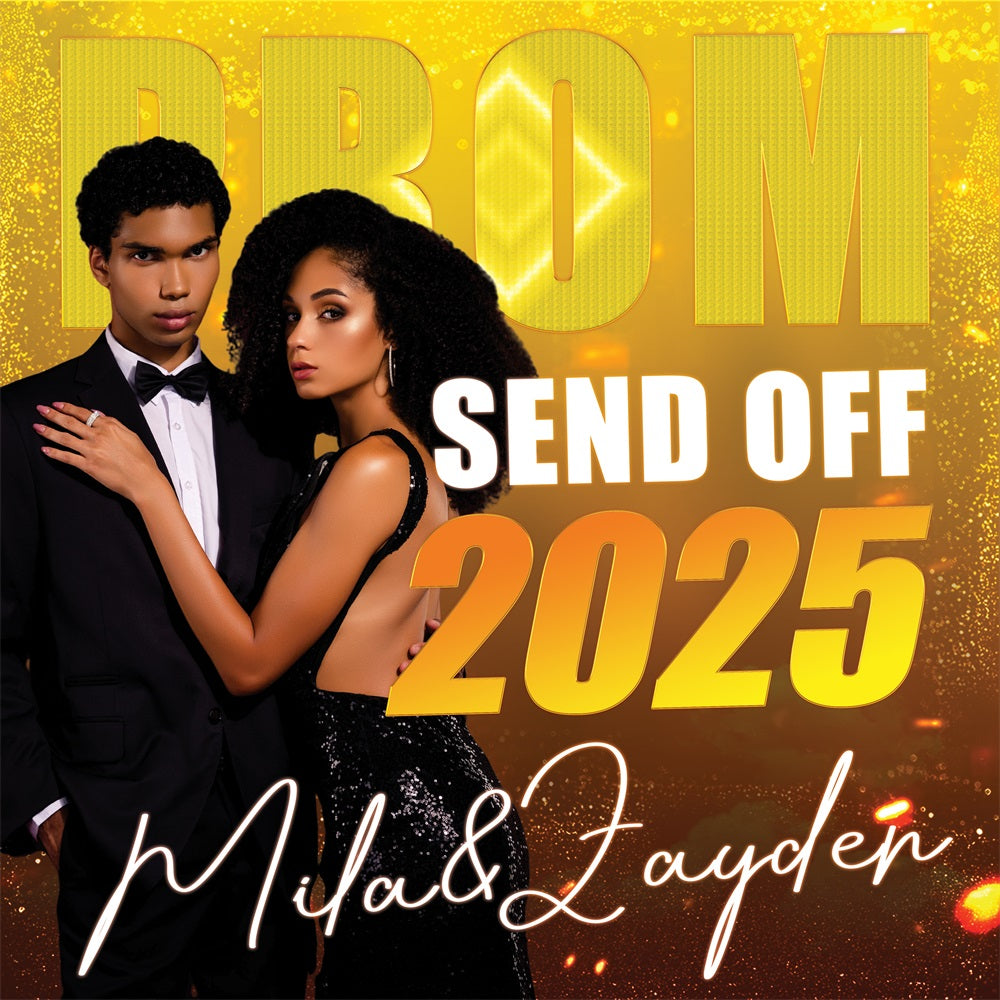 Prom Photo Backdrop Shiny Yellow Lights Personalised Party Graduation Backdrop UK BRP5-211