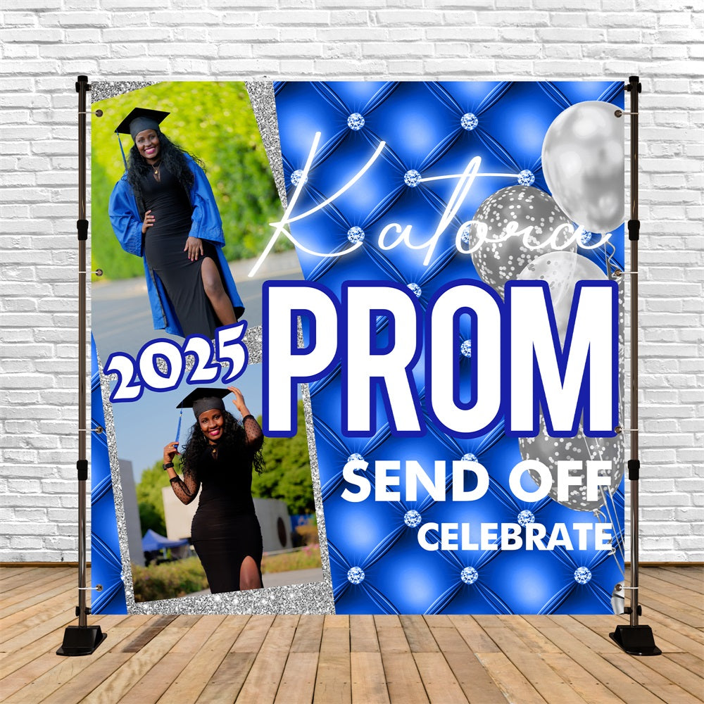 Prom Backdrop Royal Blue Balloons Personalized Party Graduation Backdrop UK BRP5-217