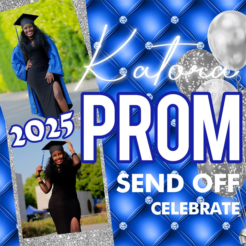 Prom Backdrop Royal Blue Balloons Personalized Party Graduation Backdrop UK BRP5-217