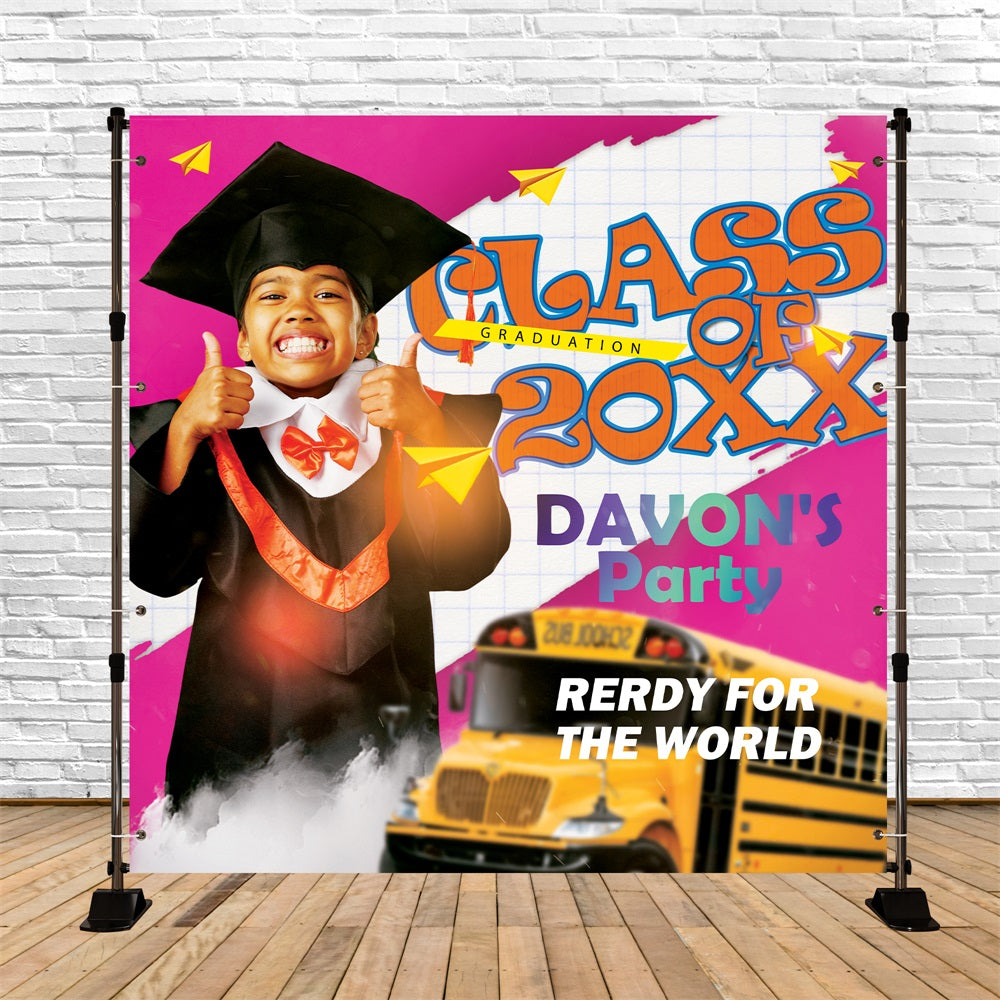 Graduation Photoshoot Backdrop Yellow Bus Personalised Party Graduation Backdrop UK BRP5-231