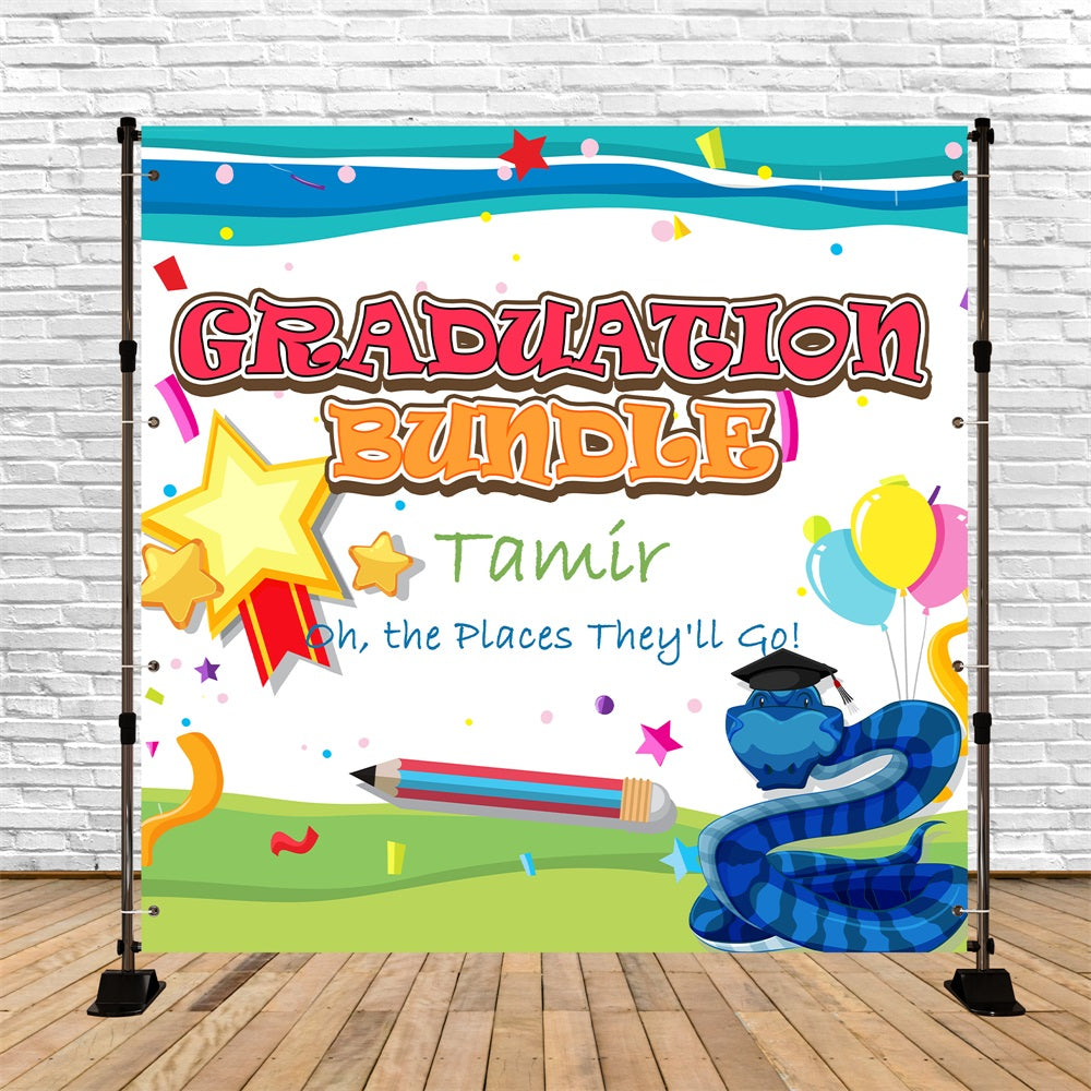 Backdrop Graduation Cartoon Star Snake Custom Party Graduation Backdrop UK BRP5-232