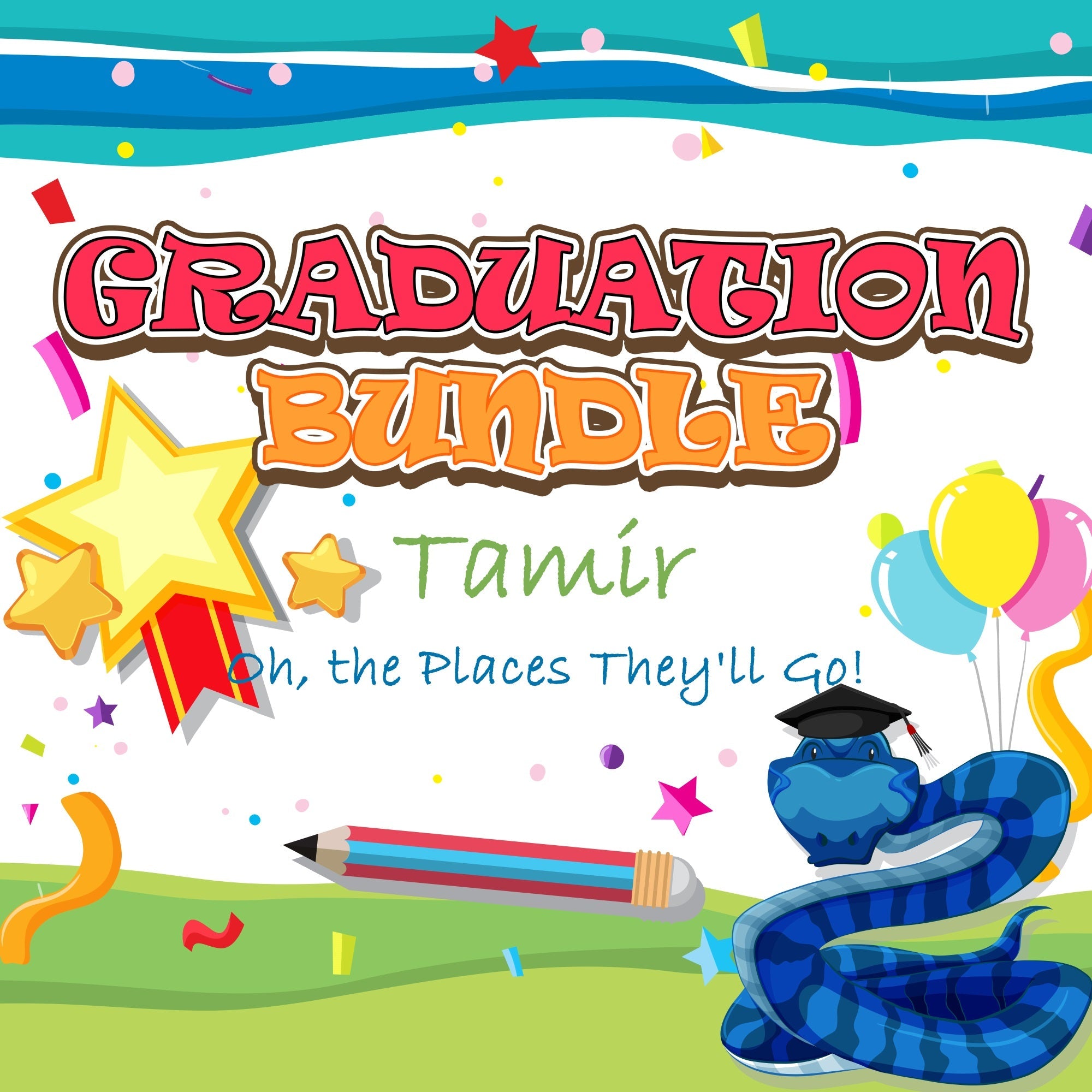 Backdrop Graduation Cartoon Star Snake Custom Party Graduation Backdrop UK BRP5-232