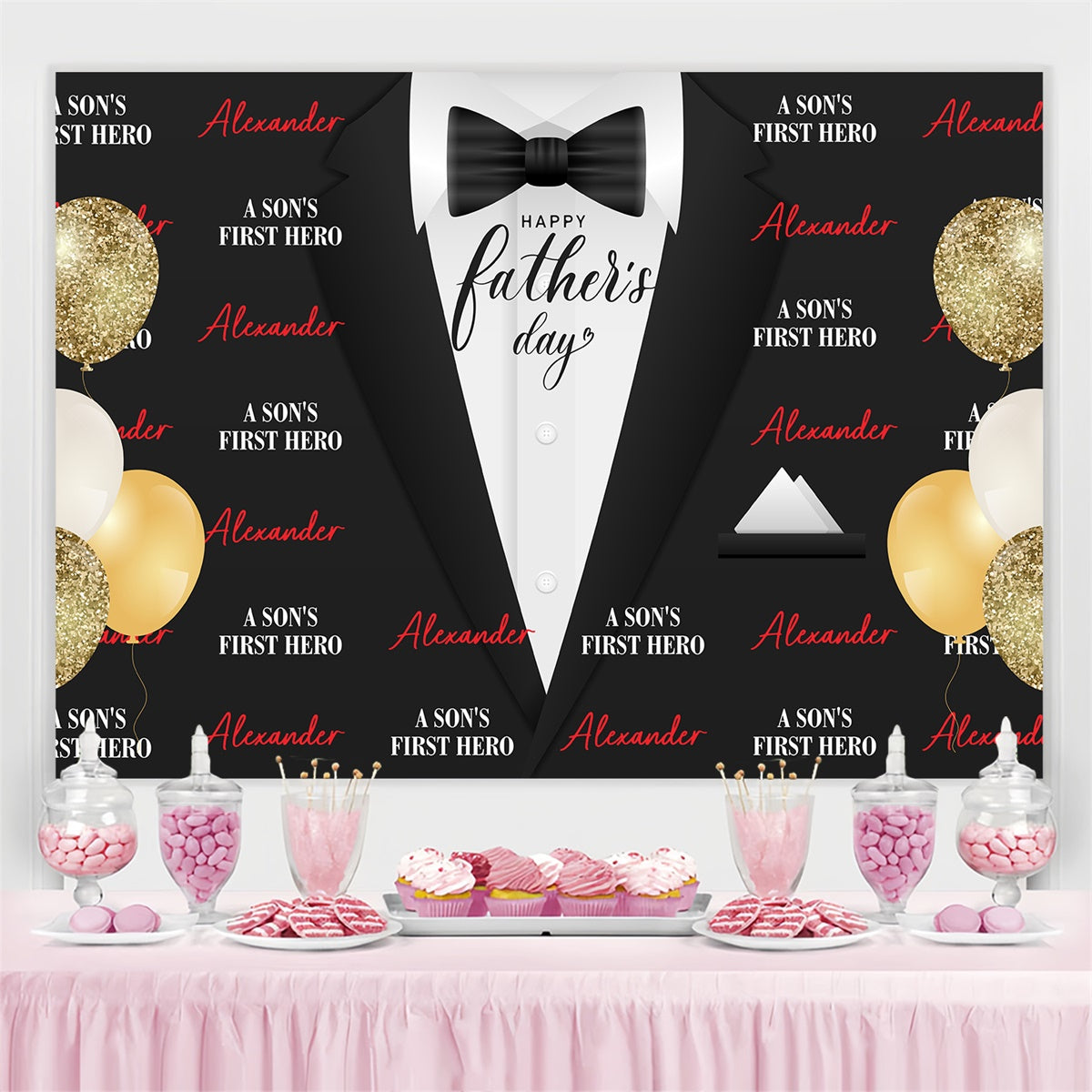 Fathers Day Backdrop Ideas Golden Balloons Suit Backdrop UK BRP5-28