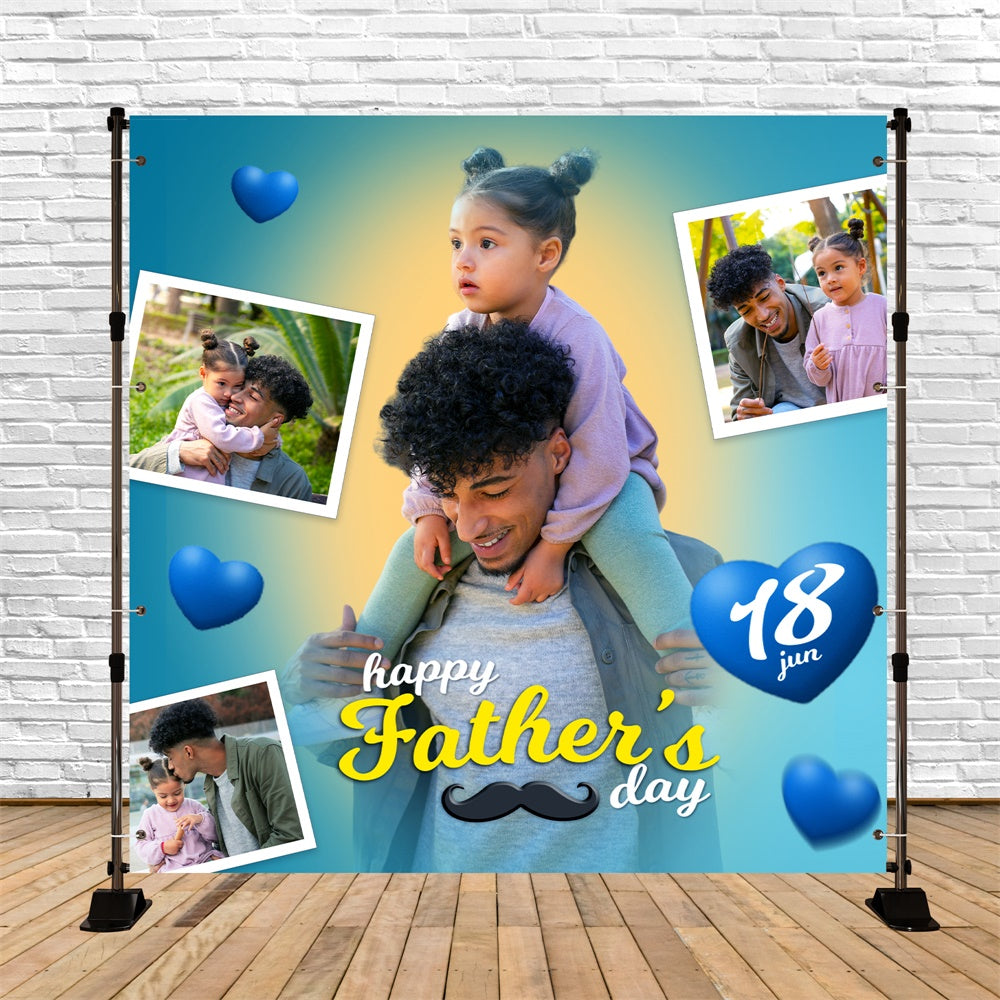 Backdrop Fathers Day Blue Hearts Gradient Personalized Backdrop UK BRP5-50