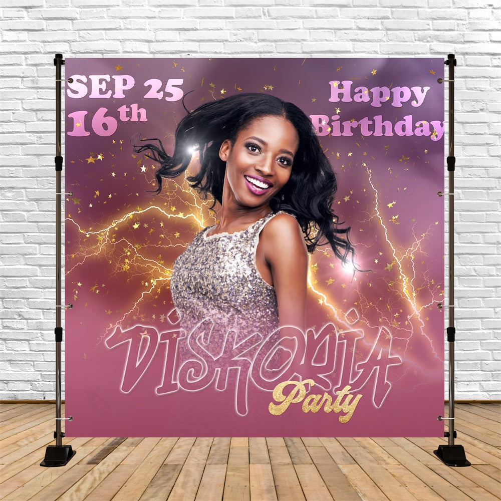 Personalized Birthday Backdrops Golden Lightning Glam 16th Backdrop UK BRP5-78