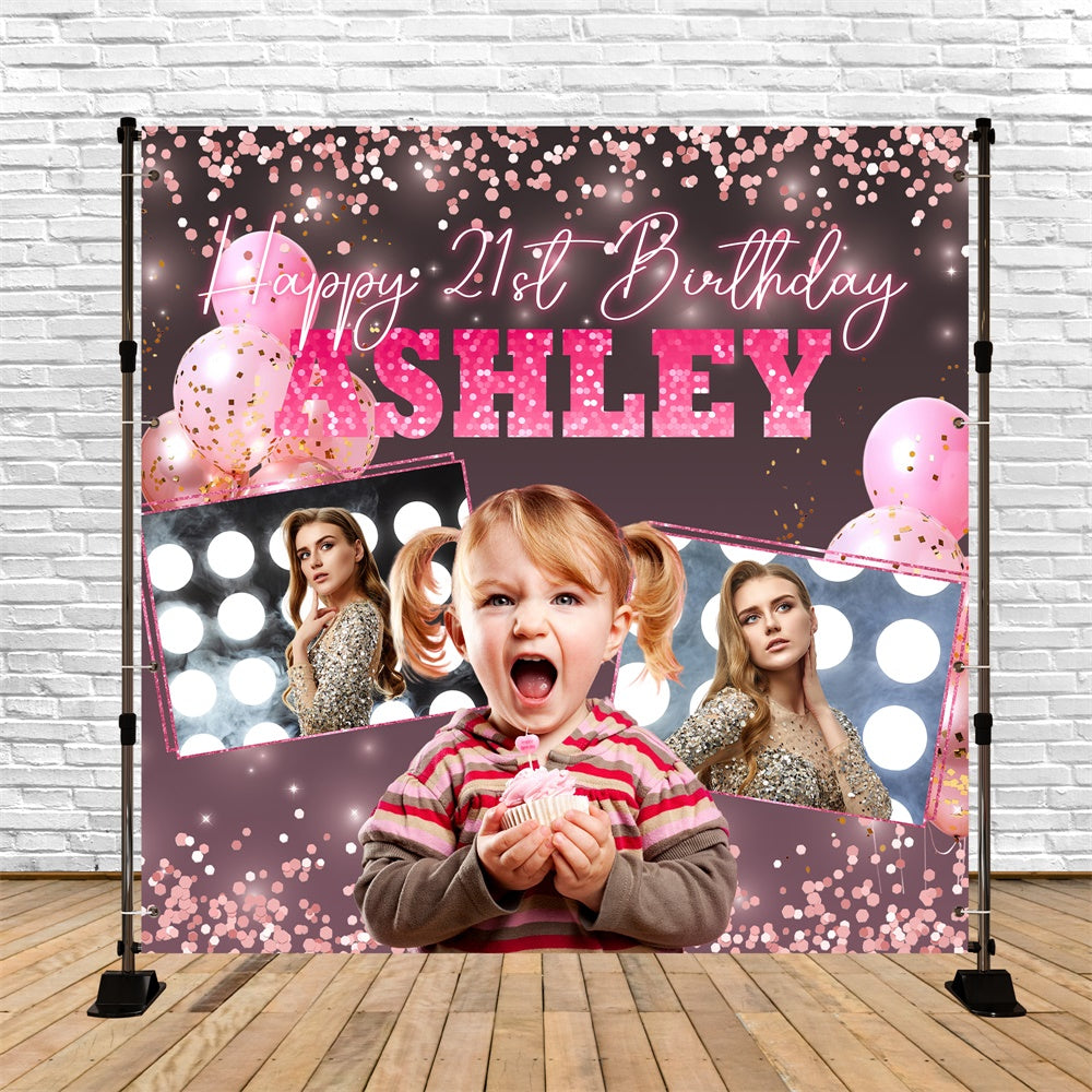 21st Birthday Backdrop Pink Confetti Sparkle Custom Backdrop UK BRP5-80