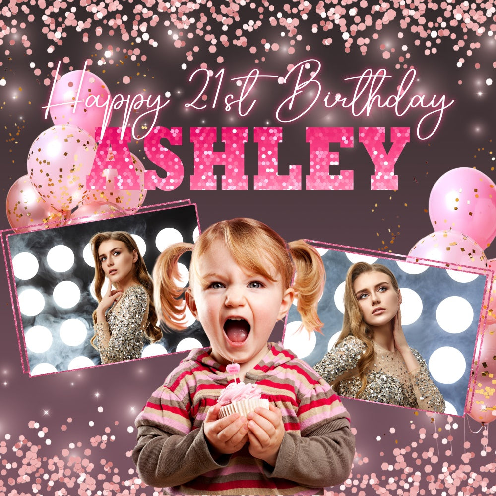 21st Birthday Backdrop Pink Confetti Sparkle Custom Backdrop UK BRP5-80