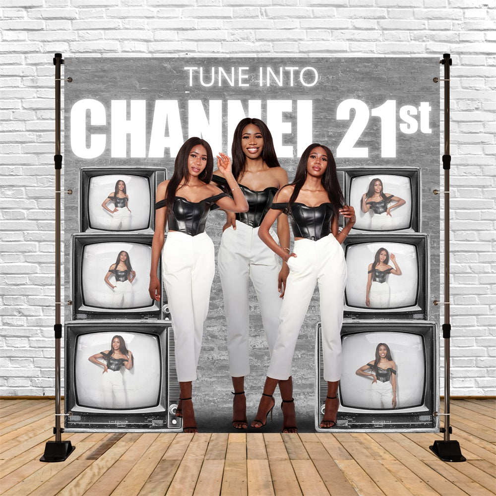 21st Birthday Backdrop Vintage Television Channel Custom Backdrop UK BRP5-84