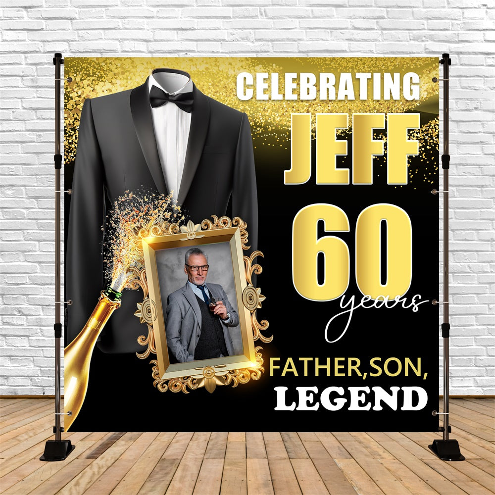 60th Birthday Backdrops Elegant Tuxedo Champagne Custom Backdrop UK BRP5-86