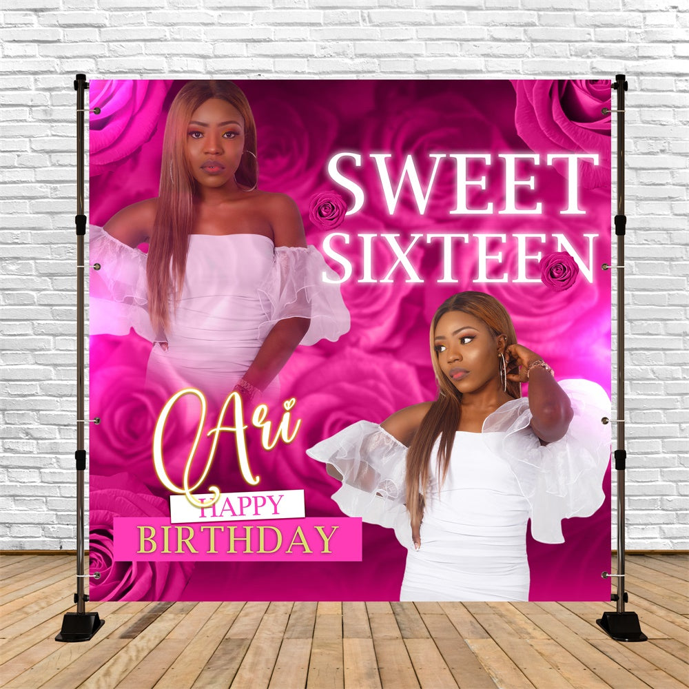 Personalized Birthday Backdrop Sweet Sixteen Pink Floral Backdrop UK BRP5-87