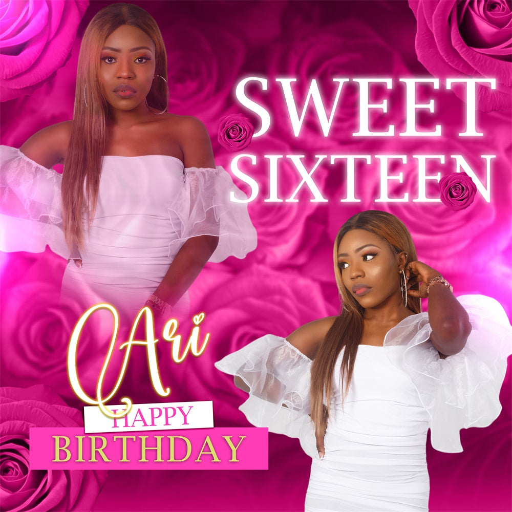 Personalized Birthday Backdrop Sweet Sixteen Pink Floral Backdrop UK BRP5-87