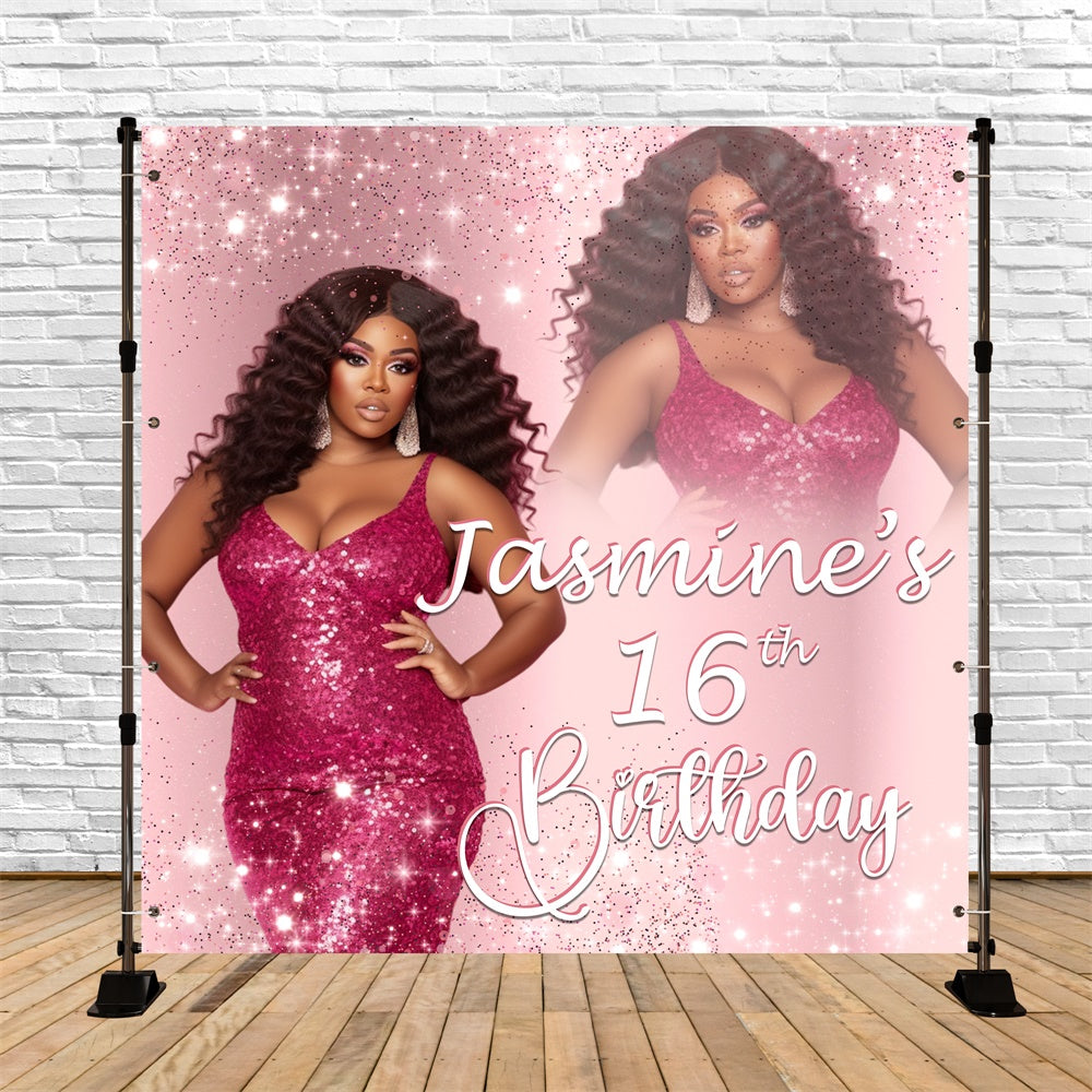 Customized Backdrop For Birthday Pink Sparkle Sweet 16 Backdrop UK BRP5-88