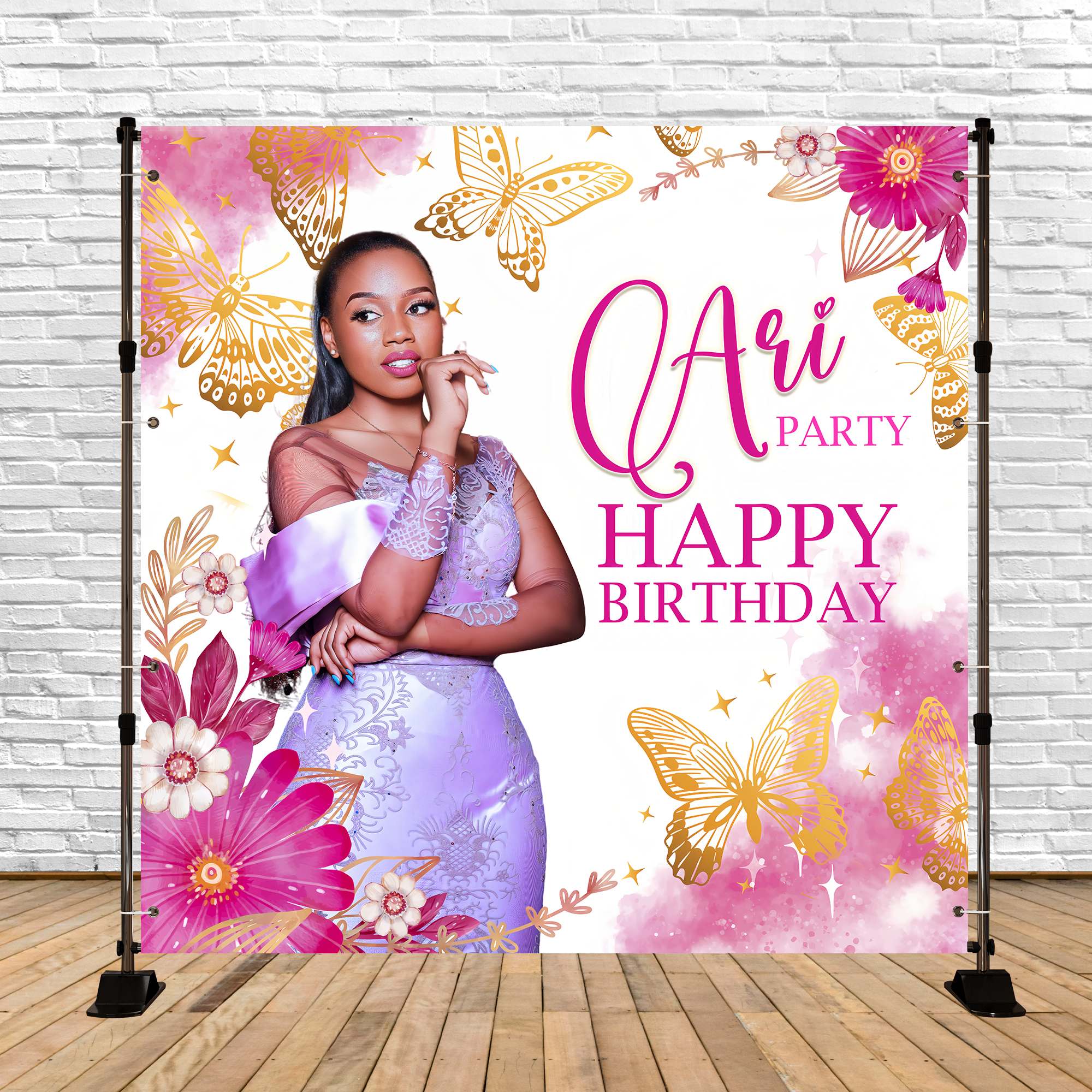 Customized Birthday Backdrop Butterflies Delicate Blooms Backdrop UK BRP5-92