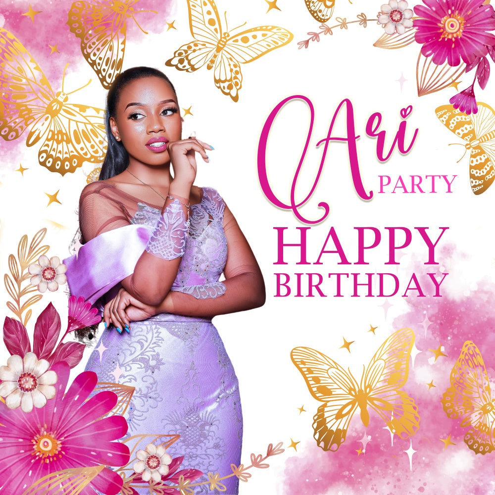 Customized Birthday Backdrop Butterflies Delicate Blooms Backdrop UK BRP5-92