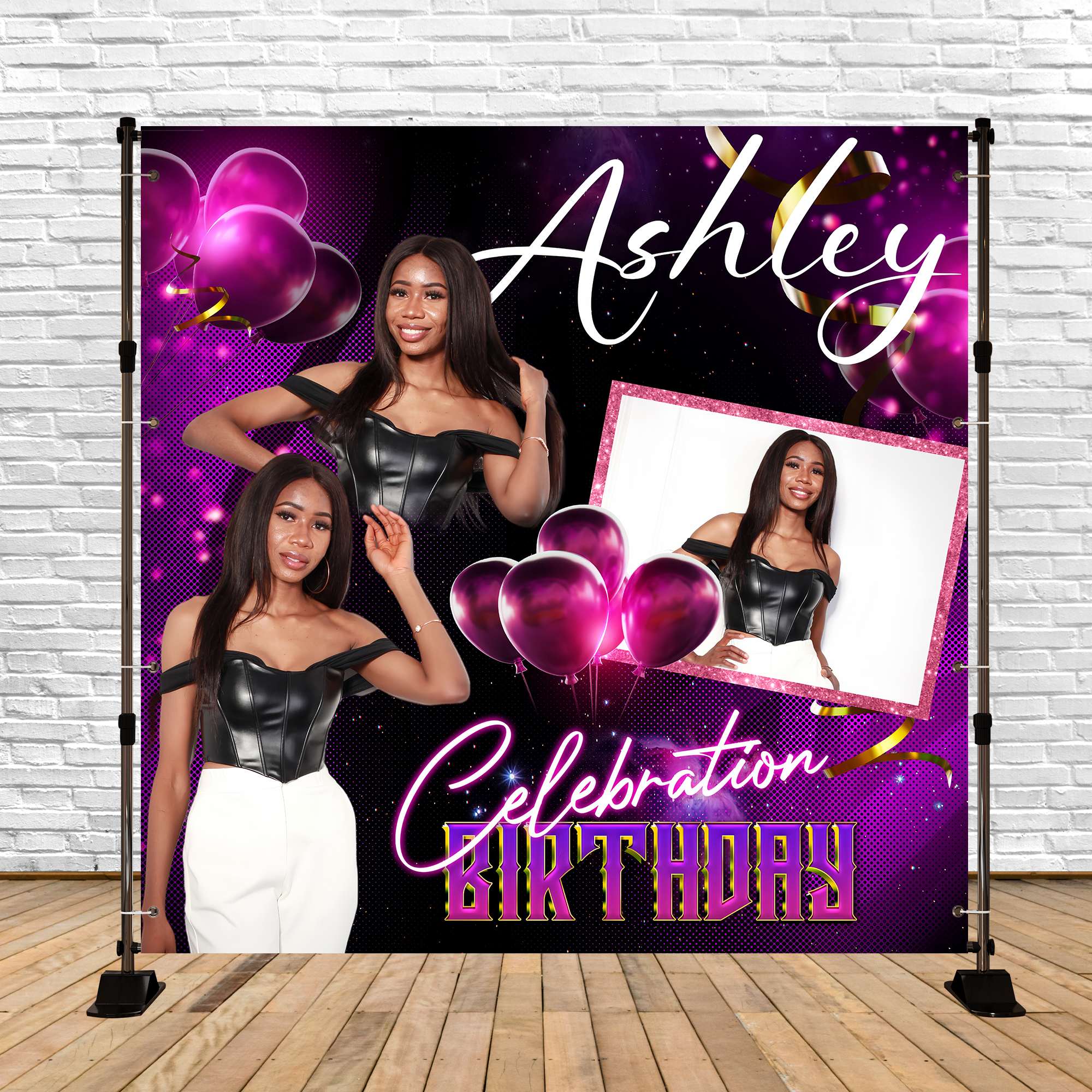 Custom Birthday Backdrops Glam Purple Balloon Sparkle Backdrop UK BRP5-94