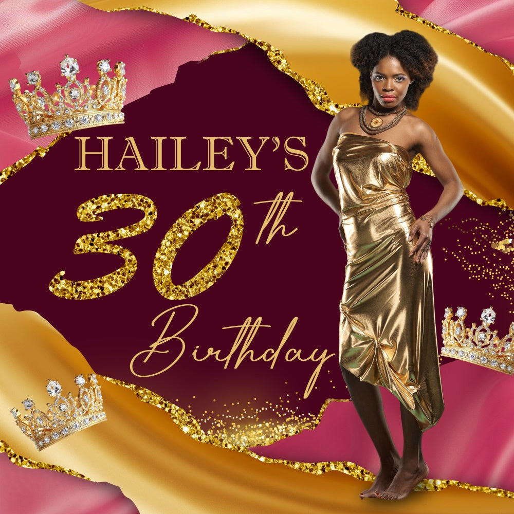 Custom Birthday Backdrops Golden Crown Elegant 30 Birthday Backdrop UK BRP5-97