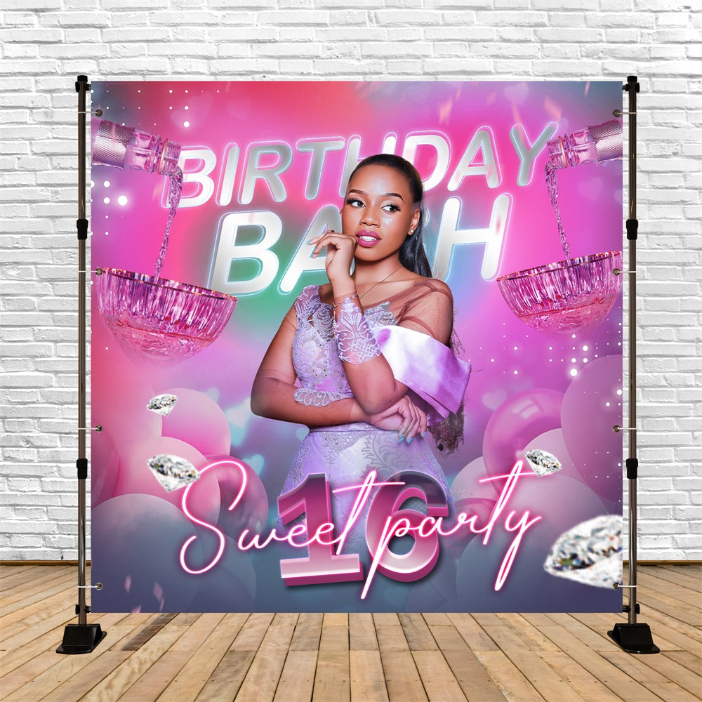 Customized Backdrop For Birthday Diamond Sparkle Sweet 16 Backdrop UK BRP5-99
