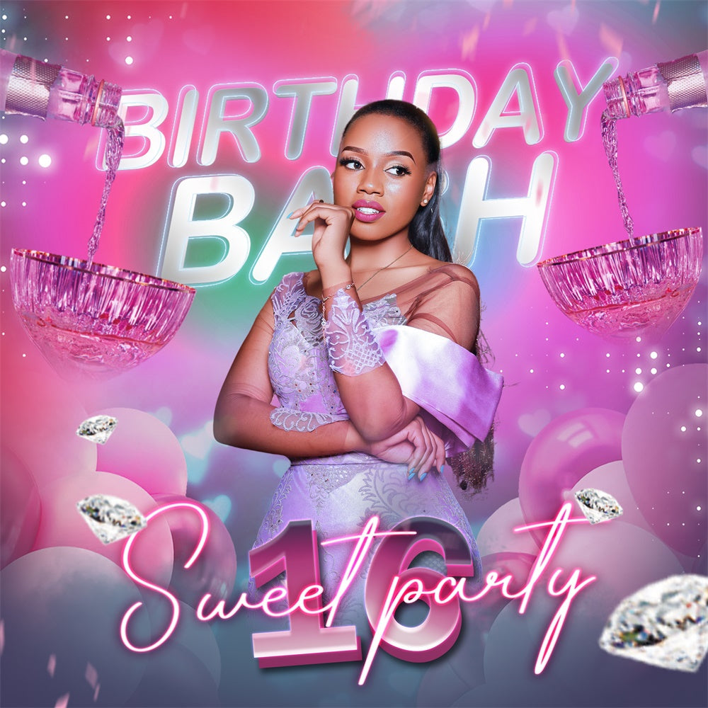 Customized Backdrop For Birthday Diamond Sparkle Sweet 16 Backdrop UK BRP5-99