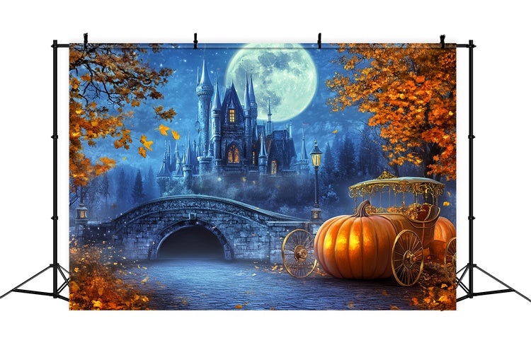 Castle Backdrop Moonlit Pumpkin Carriage Fall Backdrops UK BRP57-165